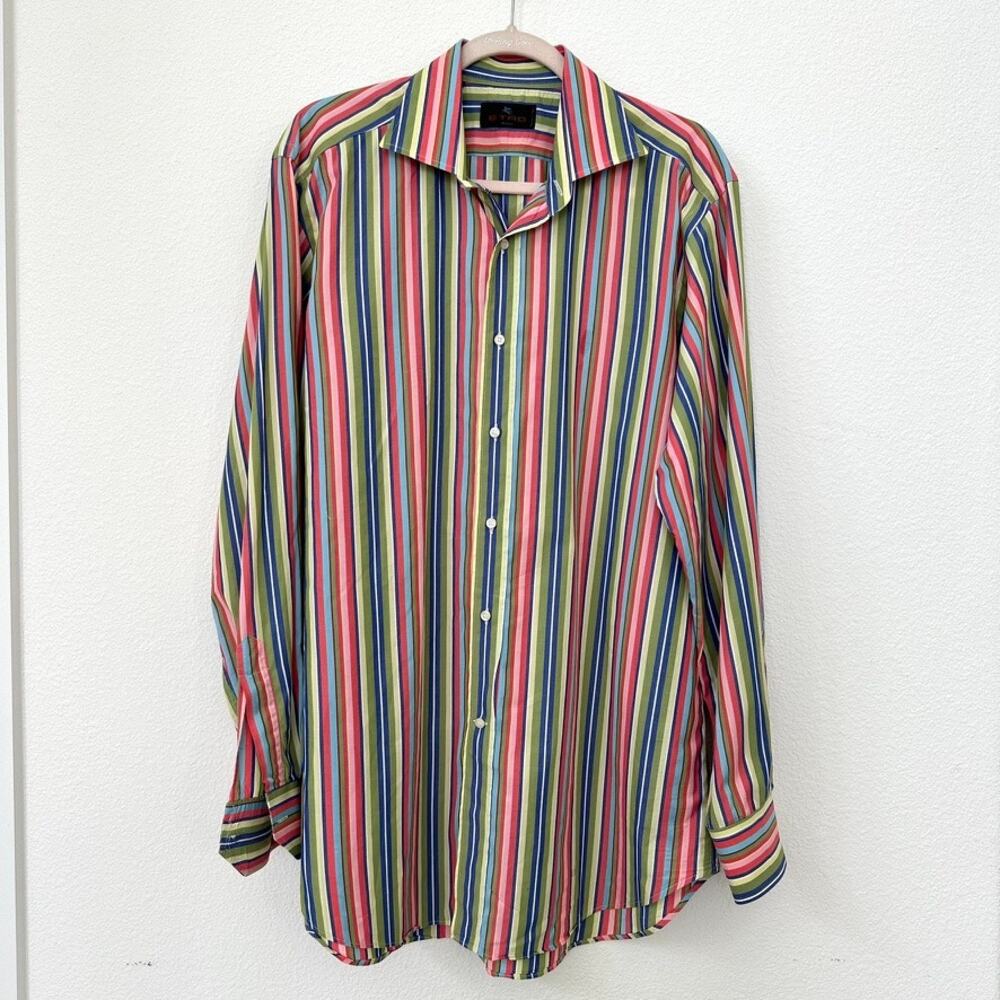 Etro Milano‎ Men's Striped Button-Up Shirt Multicolor Cotton Size L/XL
